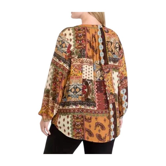 NWT Chelsea & Theodore Plus Size 3X Peasant Top Bandanna Paisley Boho print - Picture 3 of 14